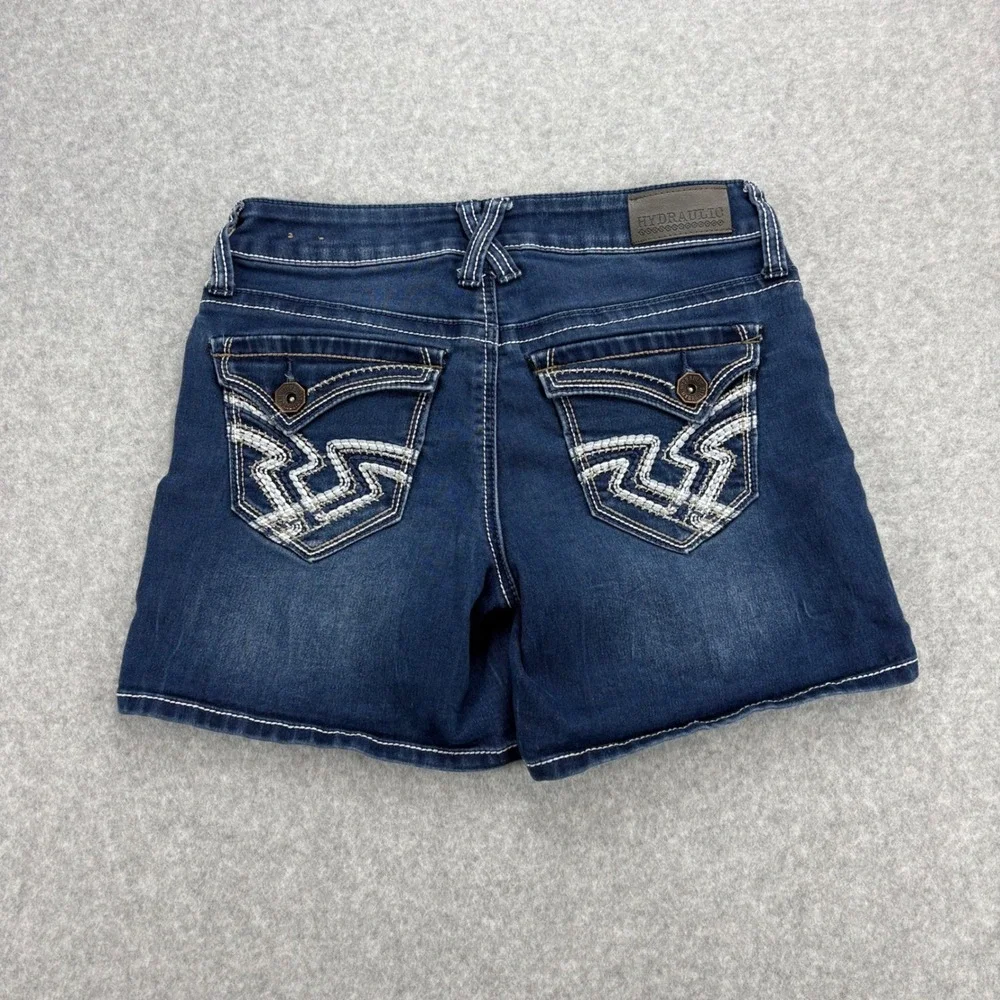 Hydraulic Denim Shorts Womens 4 Blue Lola Curvy Contrast Stitch Y2K Low Rise